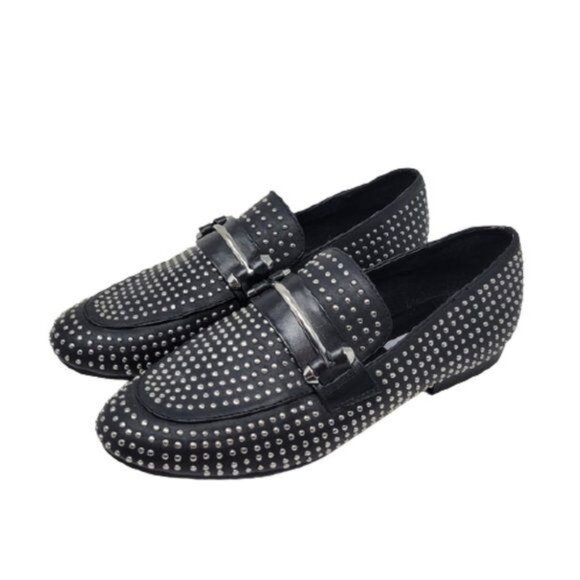 Steve Madden Kast Studded Loafer Flat Black Silver - Picture 1 of 9